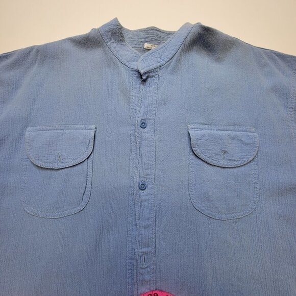 Men's Oversized Loose Fitting Blue Button Up Cotton Shirt - UNISEX - Picture 10 of 13